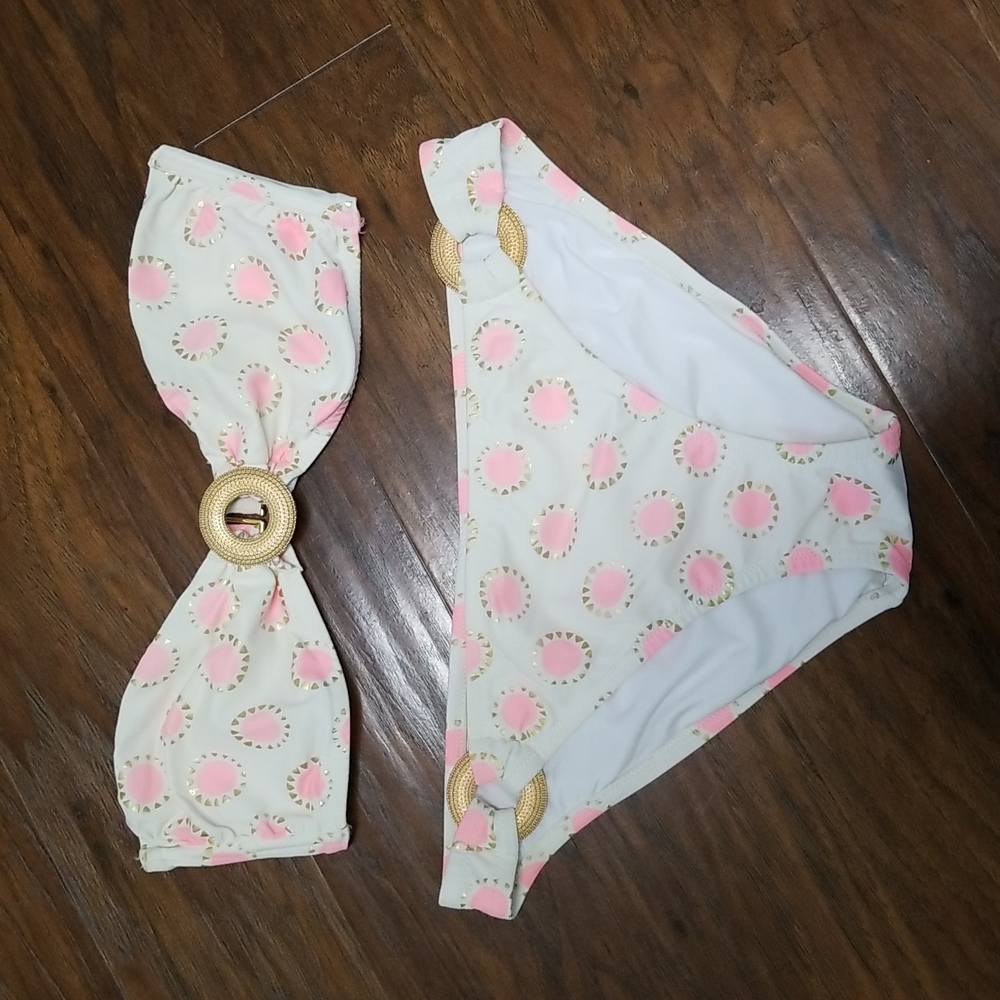 Victoria's Secret 2pc Bandeau Bikini Swimsuit Jeweled Womens Size Large Like New